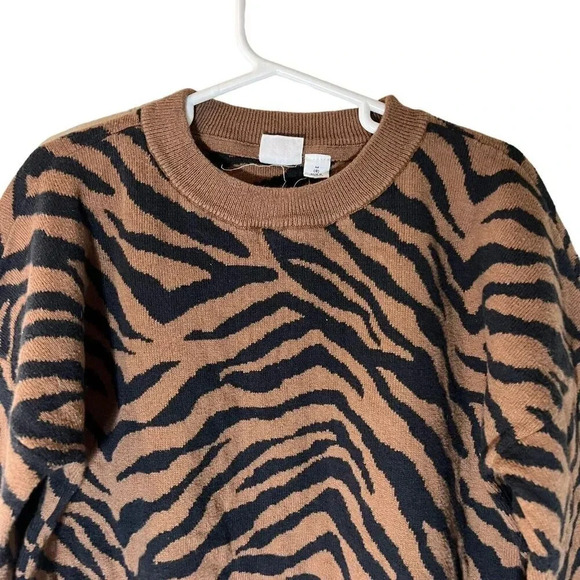 GAP Girls Tiger Print Knit Pullover Crewneck Sweater Medium Black Chestnut Brown - Picture 3 of 5